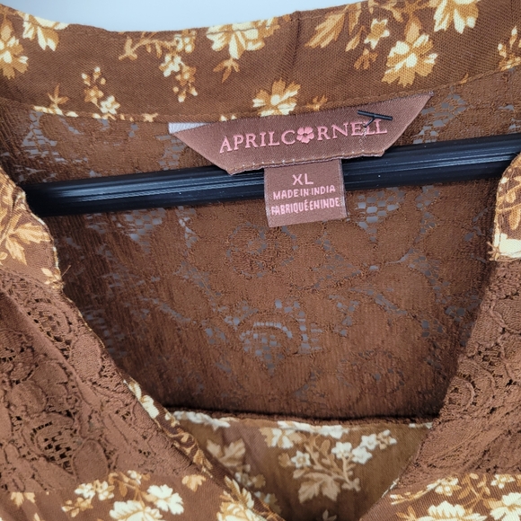 April Cornel Floral Brown Cottagecore Dress With Lace Detail Size X Large - Picture 3 of 11